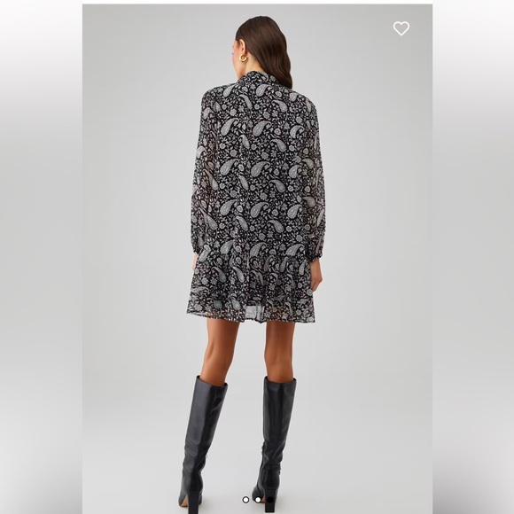 Sz XS Cleobella Betz Mini dress black white paisley long sleeve button down - Picture 10 of 12